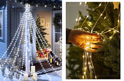 Instalație luminoasă de Crăciun, cu LED-uri - cascadă cu stea